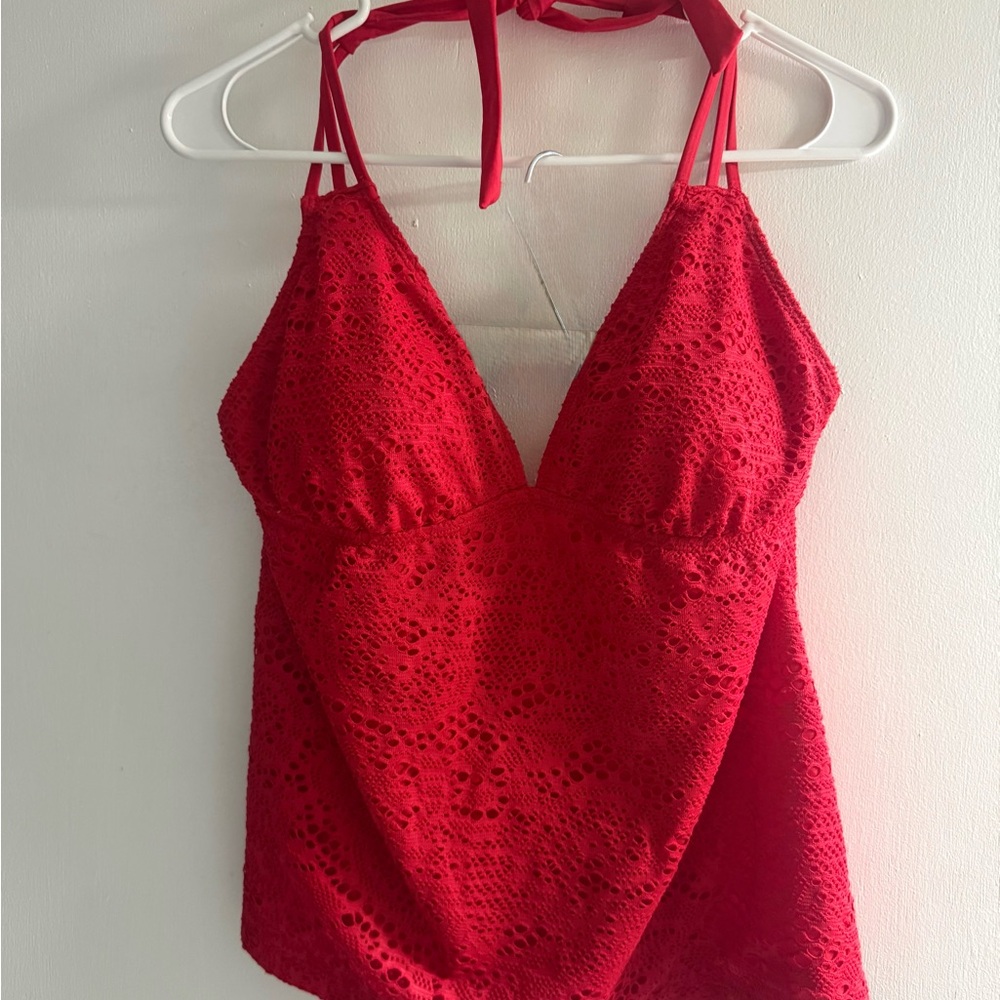 Chic Red Lace Tankini Top
